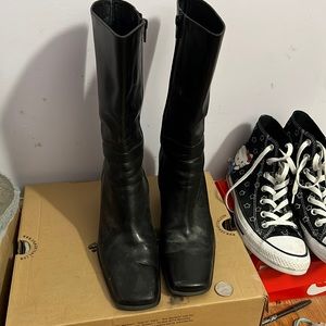 Black square toe boots